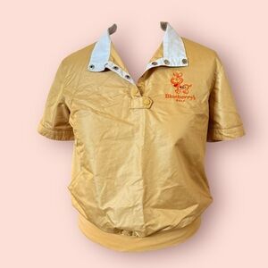 Burberry Tan Blouse Golf tee with White Collar and pockets sz small